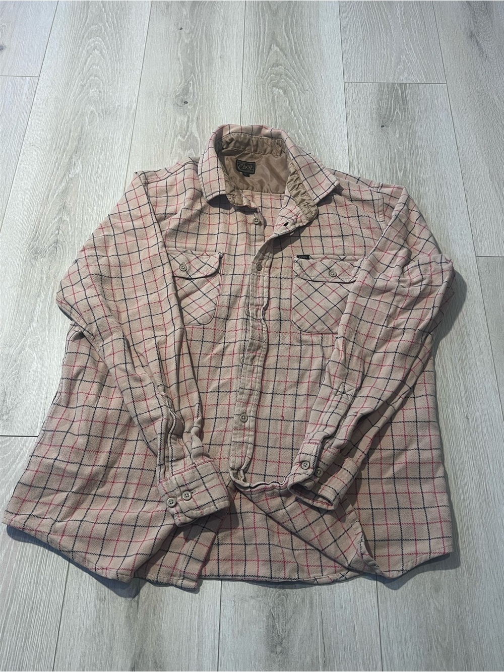 Obey Plaid Jacket in Beige with Red and Navy Checks
